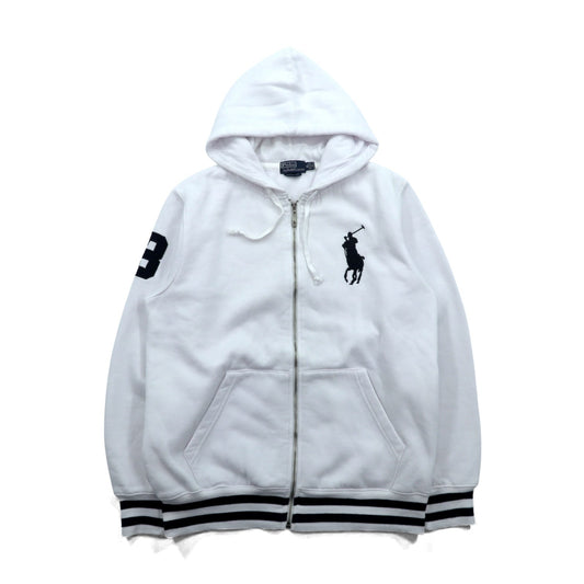 Polo Ralph Lauren 90年代 ビッグポニー刺繍 ジップパーカー XL ホワイト コットン リブライン