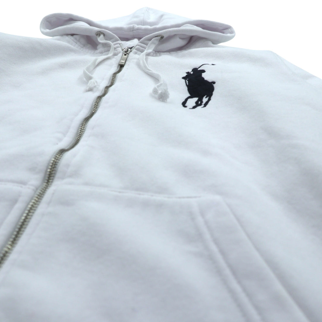 Polo Ralph Lauren 90s Big Pony Embroidery Zip Hoodie XL White Cotton Ribline