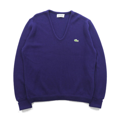 LACOSTE 70年代 ヴィンテージ Vネック ニット セーター S ネイビー アクリル