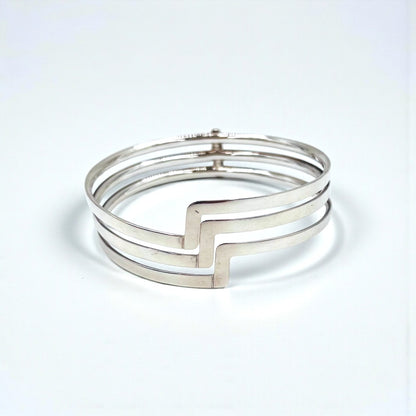 GUCCI 3連 シルバー バングル ブレスレット SILVER 925 ヒンジ可動 イタリア製