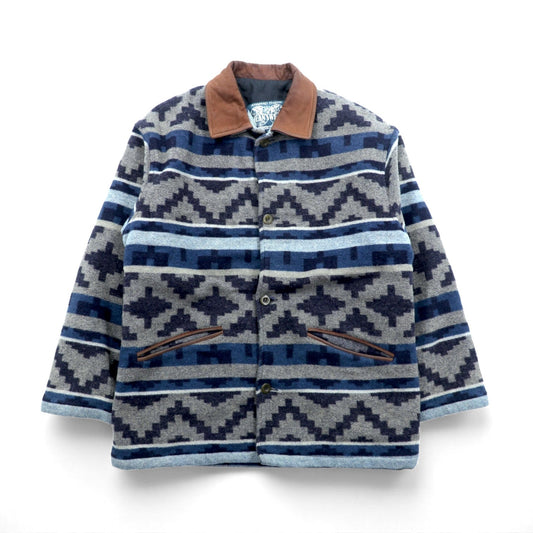 90s Blanket Jacket チマヨ チョアコート カバーオール XL ウール ブランケット ネイティブ柄 レザー襟 ARMAND THIERY JEANSWEAR