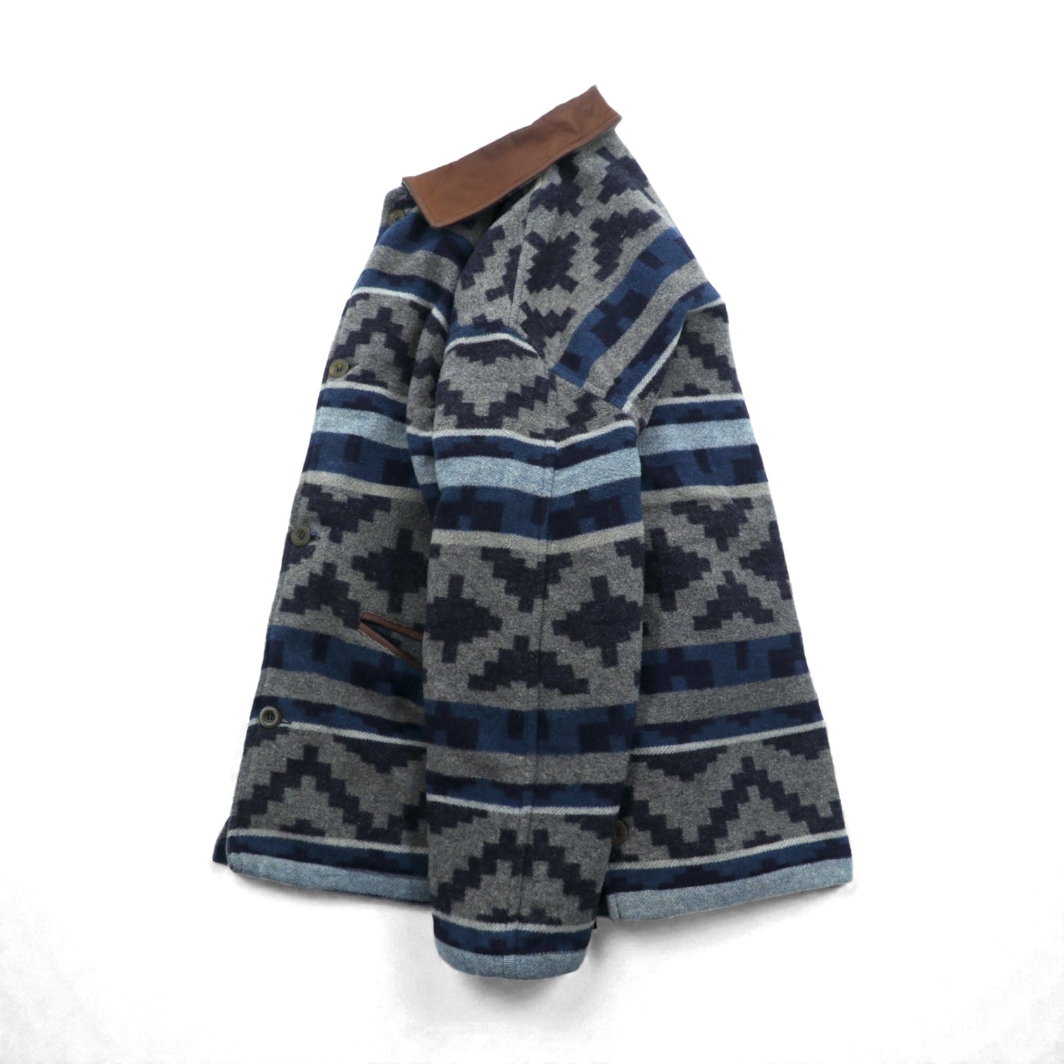 90s Blanket Jacket チマヨ チョアコート カバーオール XL ウール ブランケット ネイティブ柄 レザー襟 ARMAND THIERY JEANSWEAR