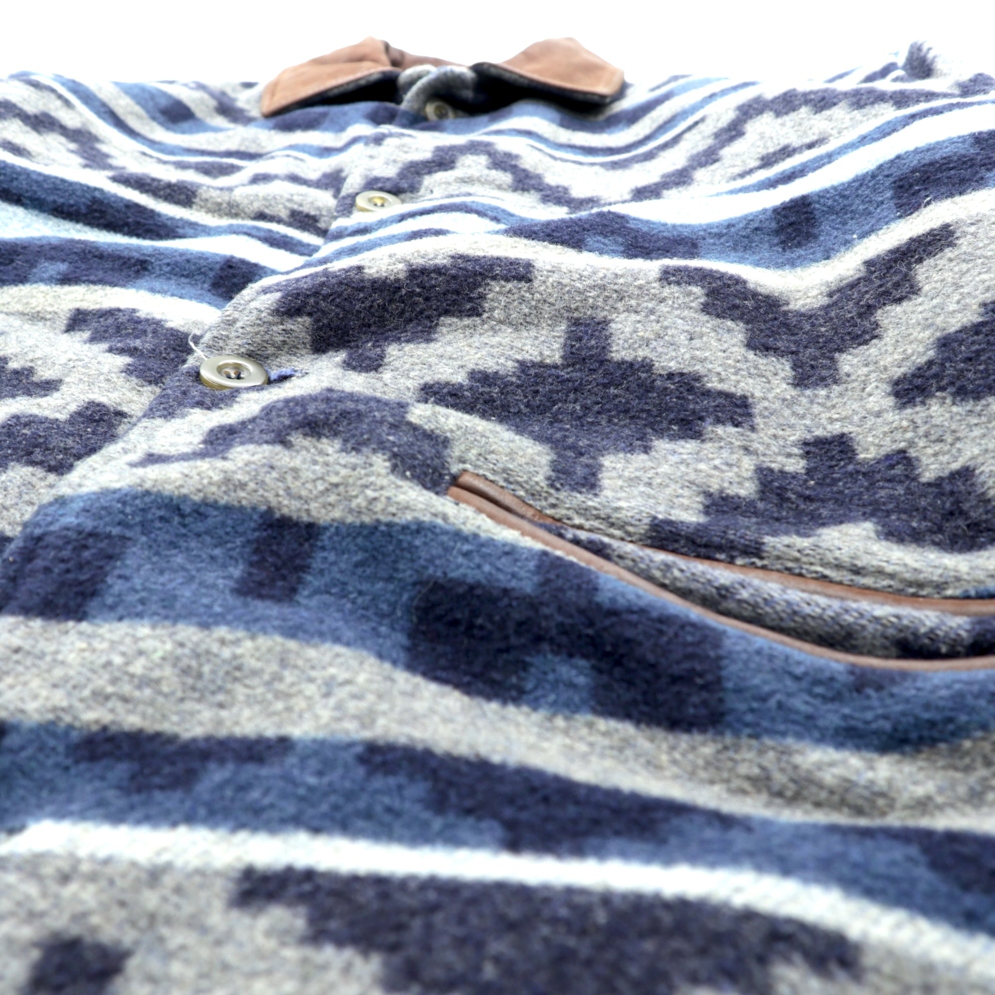 90s Blanket Jacket チマヨ チョアコート カバーオール XL ウール ブランケット ネイティブ柄 レザー襟 ARMAND THIERY JEANSWEAR