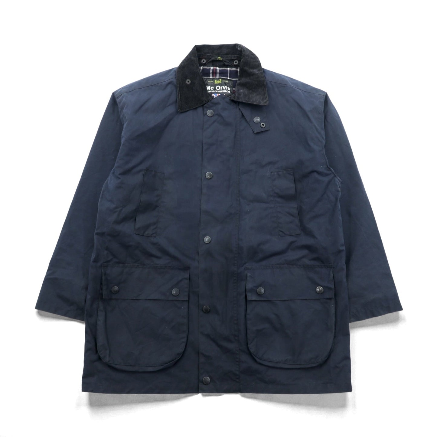 Mc Orvis 英国製 オイルドジャケット ワックスコットン ハンティングジャケット XL ネイビー 襟コーデュロイ ダブルジップ 裏地チェック イギリス製