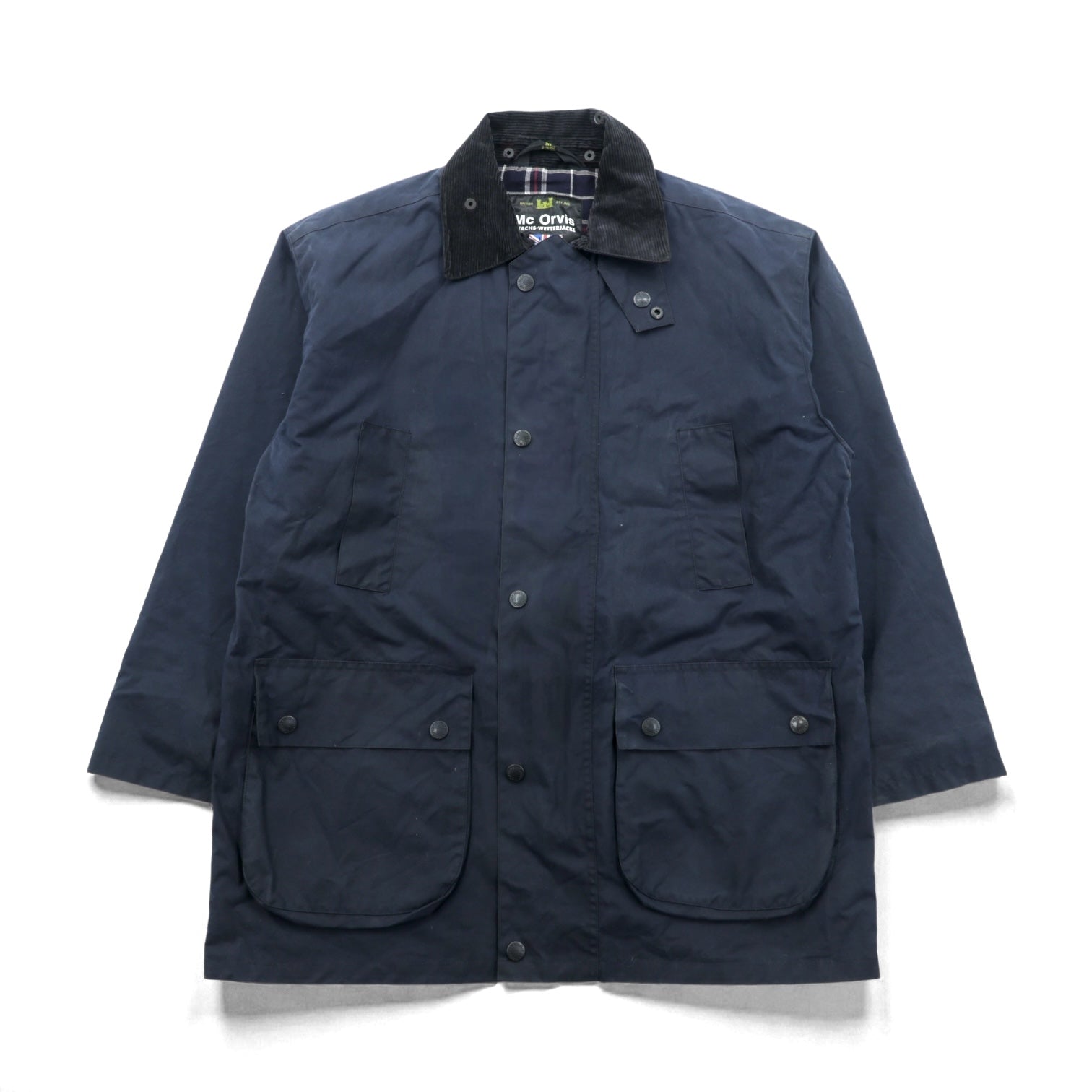 Mc Orvis 英国製 オイルドジャケット ワックスコットン ハンティングジャケット XL ネイビー 襟コーデュロイ ダブルジップ 裏地チェック イギリス製