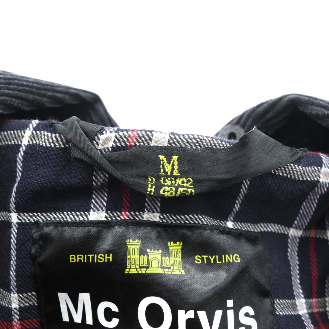 Mc Orvis Waxed Cotton Hunting Jacket, Made in the UK, XL Navy, Corduroy Double Zip Collar, Check Lining