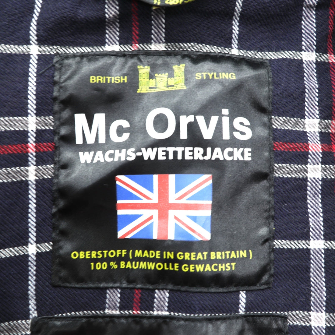 Mc Orvis Waxed Cotton Hunting Jacket, Made in the UK, XL Navy, Corduroy Double Zip Collar, Check Lining