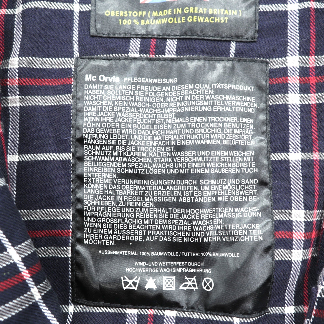 Mc Orvis Waxed Cotton Hunting Jacket, Made in the UK, XL Navy, Corduroy Double Zip Collar, Check Lining