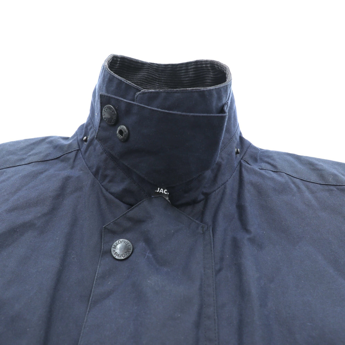 Mc Orvis Waxed Cotton Hunting Jacket, Made in the UK, XL Navy, Corduroy Double Zip Collar, Check Lining
