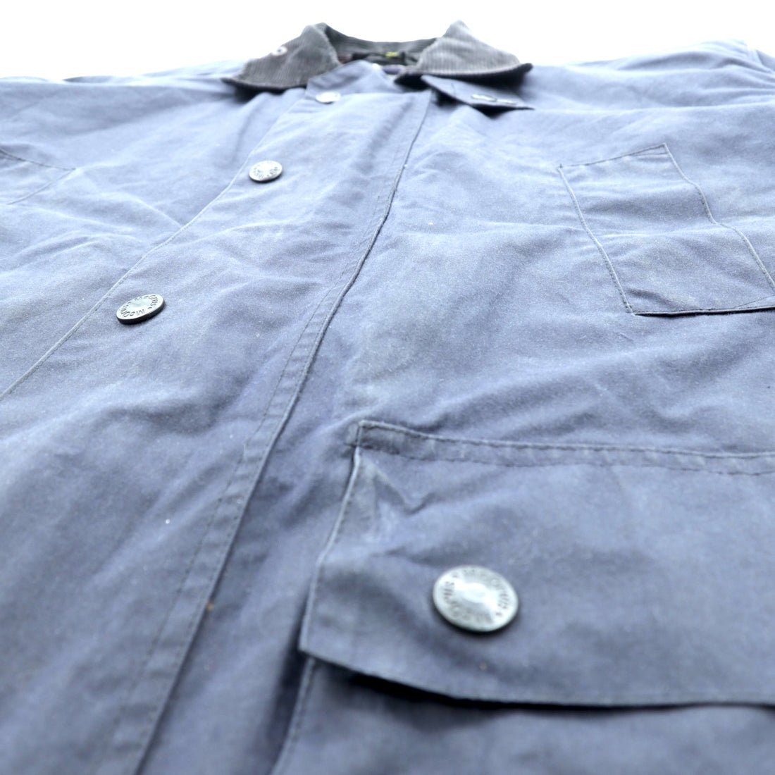 Mc Orvis Waxed Cotton Hunting Jacket, Made in the UK, XL Navy, Corduroy Double Zip Collar, Check Lining