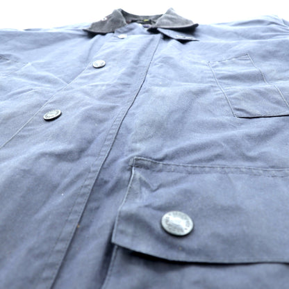 Mc Orvis 英国製 オイルドジャケット ワックスコットン ハンティングジャケット XL ネイビー 襟コーデュロイ ダブルジップ 裏地チェック イギリス製