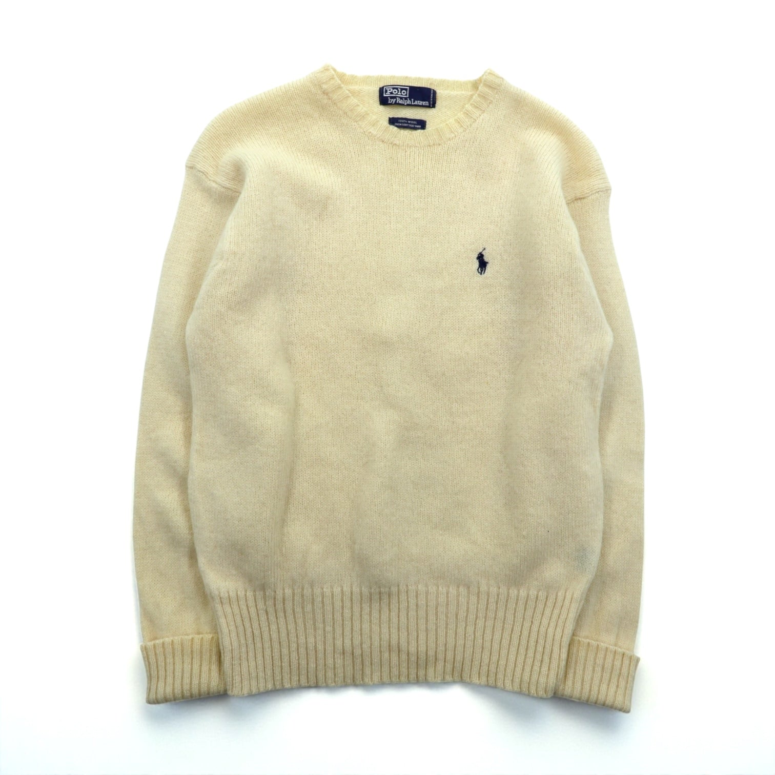 Polo Ralph Lauren 90年代 クルーネック ニット セーター M ウール 羊毛 スモールポニー刺繍 FROM SCOTISH YARN