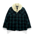 TMT FIELDS ボア襟 ランチコート ギャングコート M グリーン ウール チェック チンストラップ 日本製 TJK-F1306