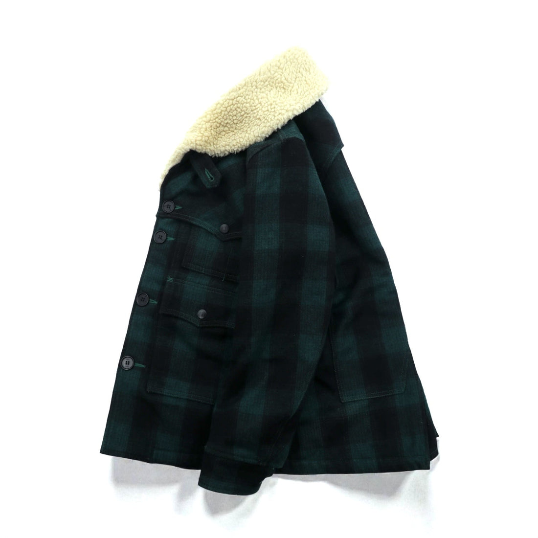 TMT FIELDS Boa Collar Ranch Coat, Gangster Size M, Green Wool Check, Chin Strap, Made in Japan, TJK-F1306