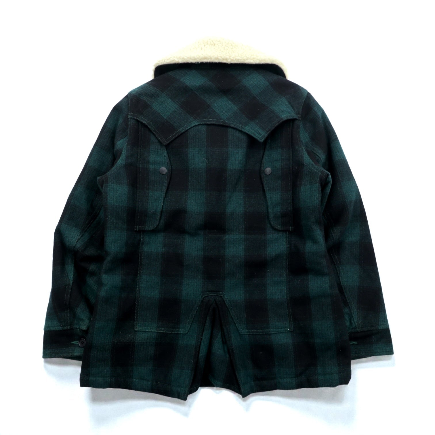 TMT FIELDS ボア襟 ランチコート ギャングコート M グリーン ウール チェック チンストラップ 日本製 TJK-F1306