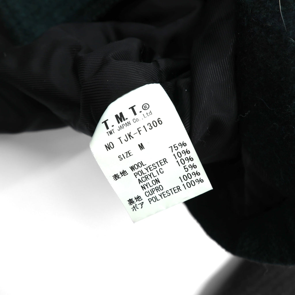 TMT FIELDS ボア襟 ランチコート ギャングコート M グリーン ウール チェック チンストラップ 日本製 TJK-F1306