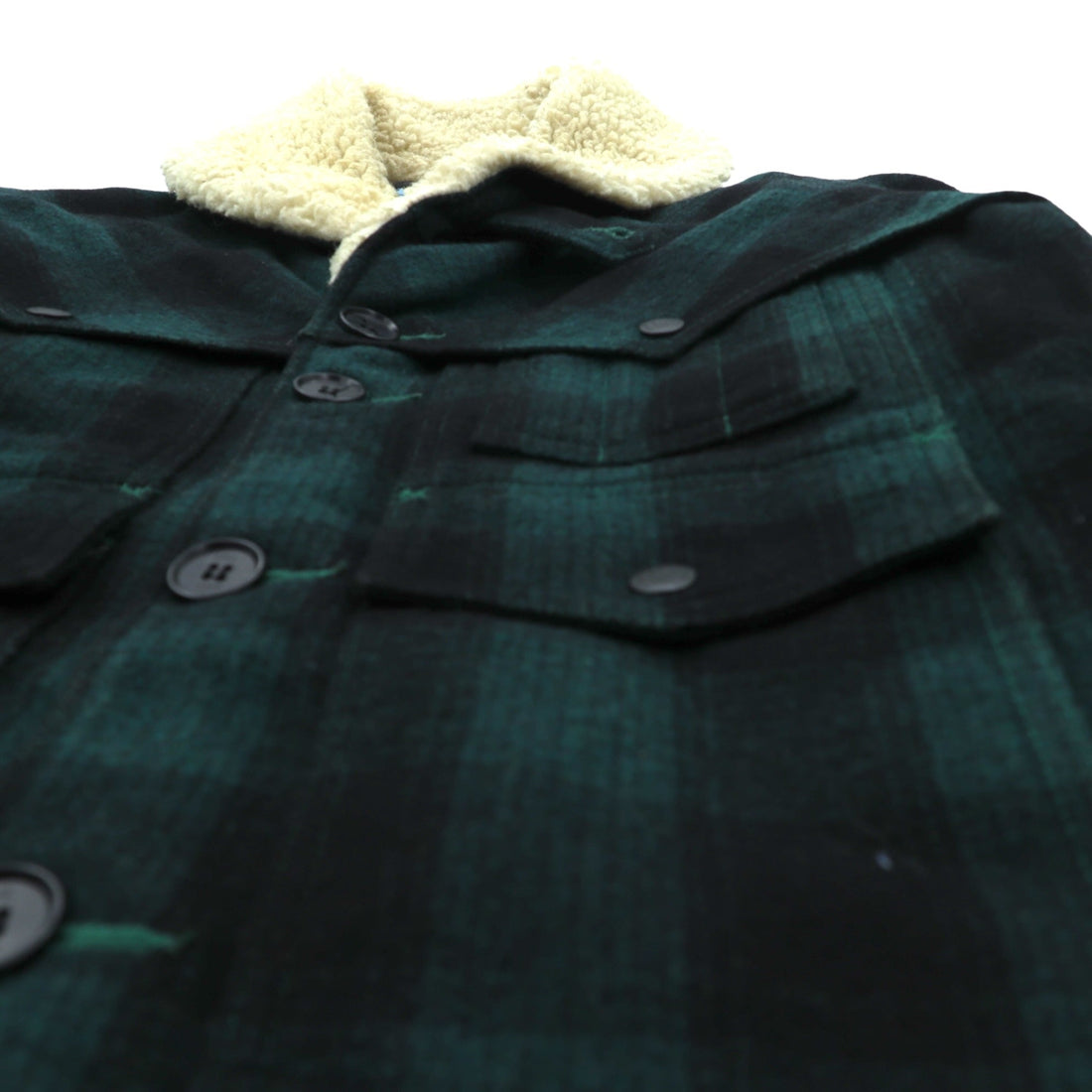 TMT FIELDS Boa Collar Ranch Coat, Gangster Size M, Green Wool Check, Chin Strap, Made in Japan, TJK-F1306