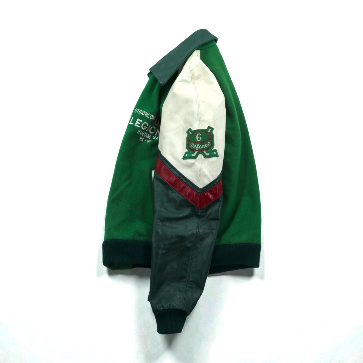 80s Canada Vintage Award Jacket レザー切替 スタジャン XL グリーン ウール PERGIS 80年代 カナダ製