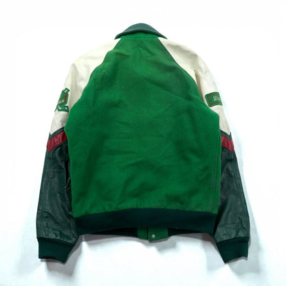 80s Canada Vintage Award Jacket レザー切替 スタジャン XL グリーン ウール PERGIS 80年代 カナダ製