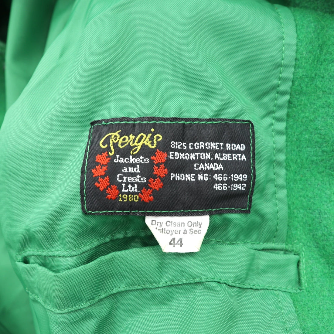 80s Canada Vintage Award Jacket Leather switching Varsity XL Green Wool PERGIS Made in