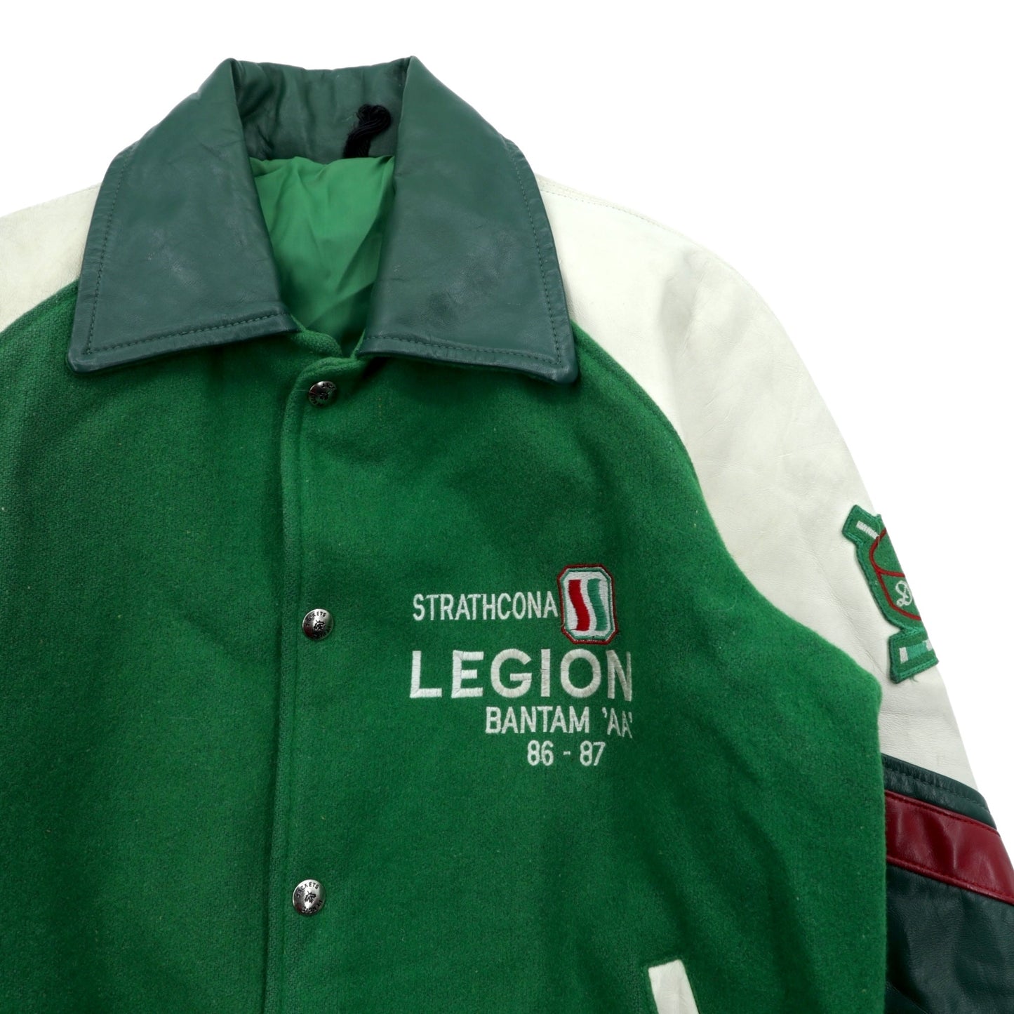 80s Canada Vintage Award Jacket レザー切替 スタジャン XL グリーン ウール PERGIS 80年代 カナダ製