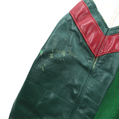 80s Canada Vintage Award Jacket レザー切替 スタジャン XL グリーン ウール PERGIS 80年代 カナダ製