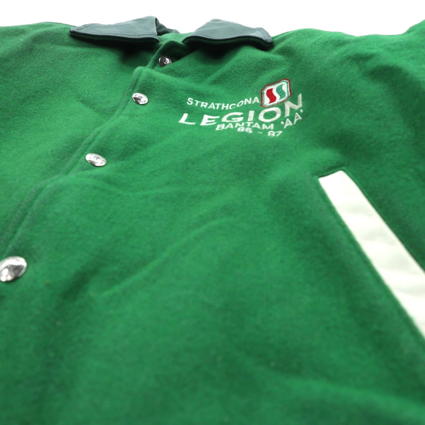 80s Canada Vintage Award Jacket レザー切替 スタジャン XL グリーン ウール PERGIS 80年代 カナダ製