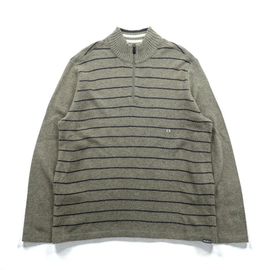 Eddie Bauer ハーフジップ ニット セーター L ブラウン ウール ボーダー 6007 未使用品