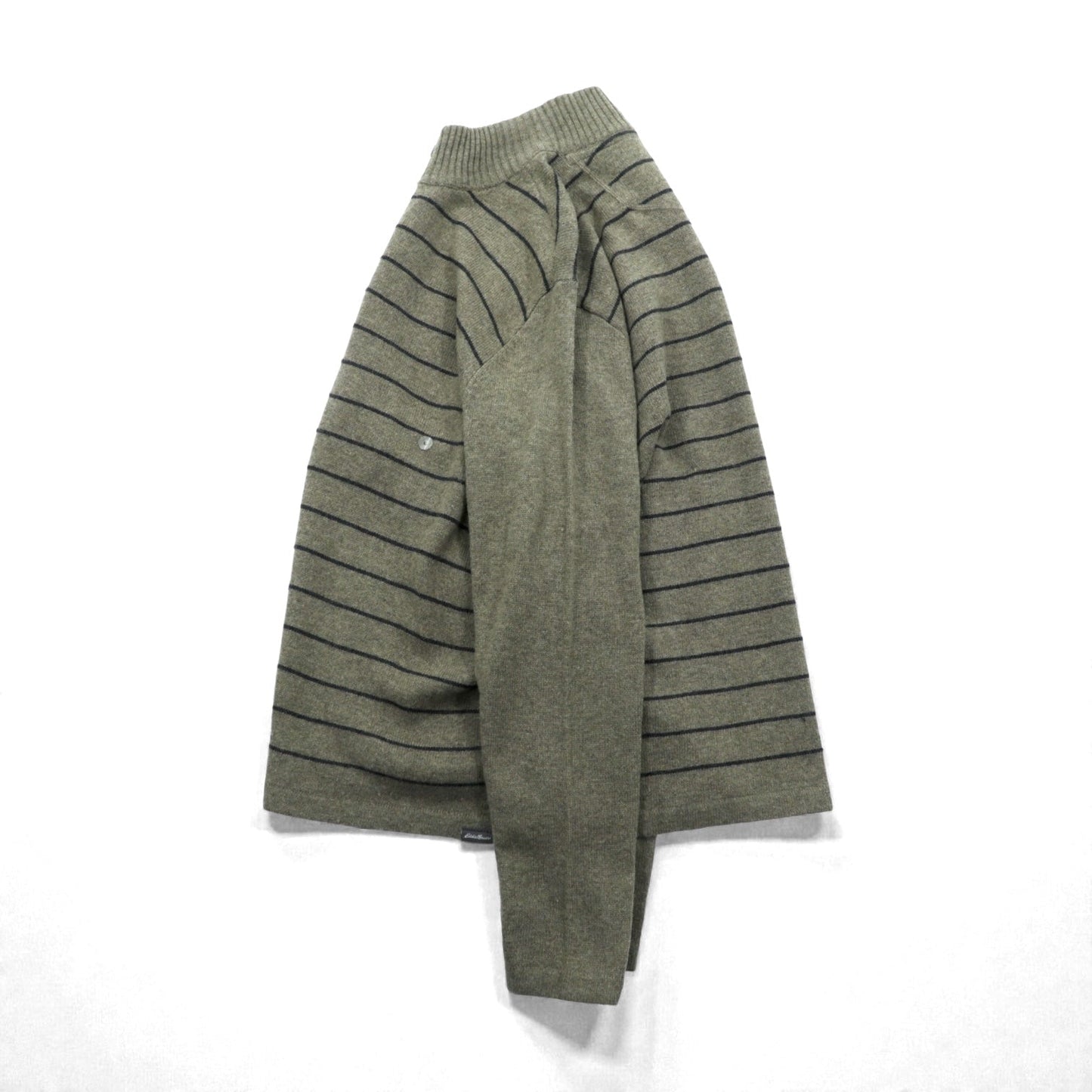 Eddie Bauer ハーフジップ ニット セーター L ブラウン ウール ボーダー 6007 未使用品