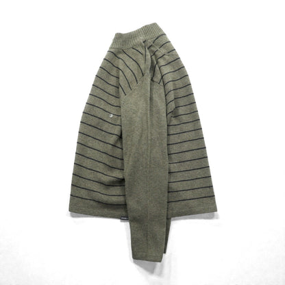 Eddie Bauer ハーフジップ ニット セーター L ブラウン ウール ボーダー 6007 未使用品