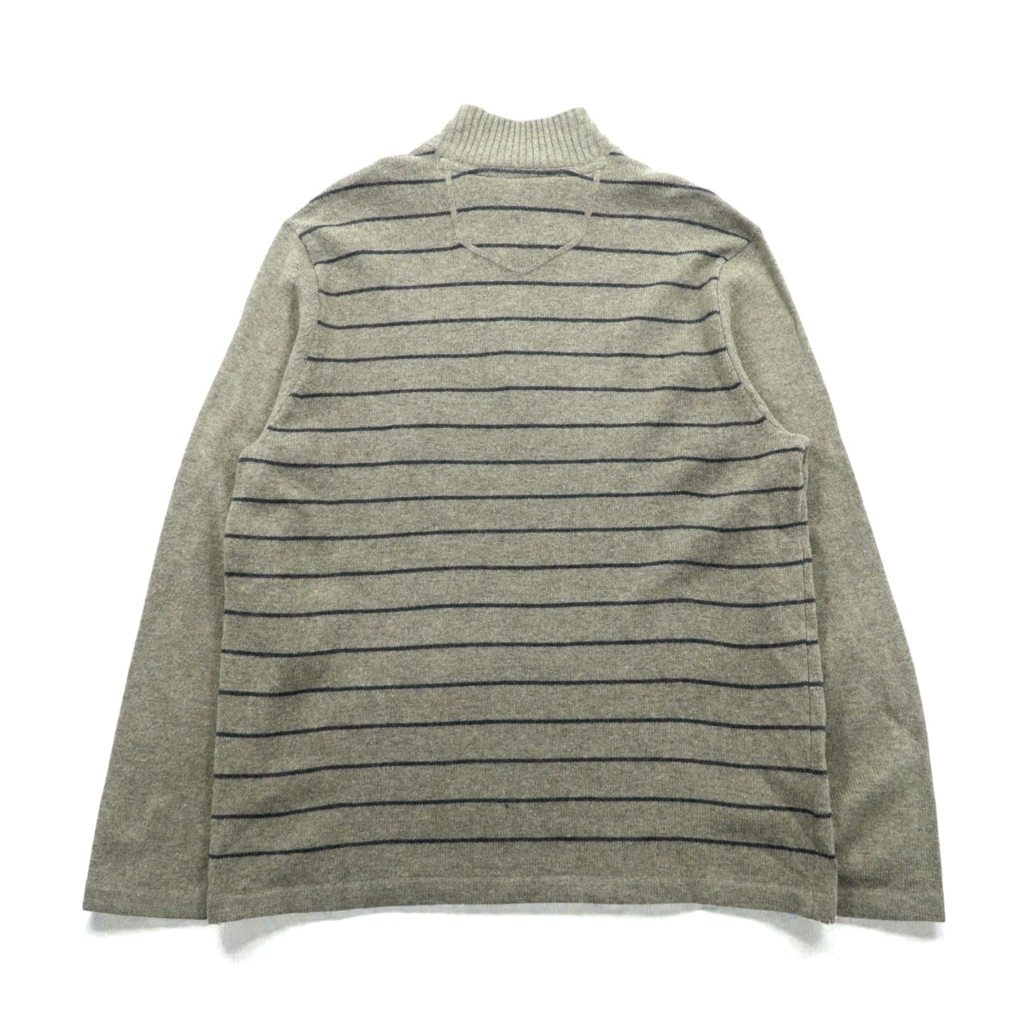 Eddie Bauer ハーフジップ ニット セーター L ブラウン ウール ボーダー 6007 未使用品