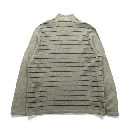 Eddie Bauer ハーフジップ ニット セーター L ブラウン ウール ボーダー 6007 未使用品