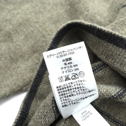 Eddie Bauer ハーフジップ ニット セーター L ブラウン ウール ボーダー 6007 未使用品