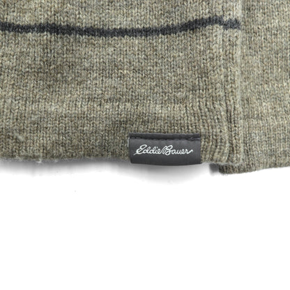 Eddie Bauer ハーフジップ ニット セーター L ブラウン ウール ボーダー 6007 未使用品