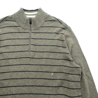Eddie Bauer ハーフジップ ニット セーター L ブラウン ウール ボーダー 6007 未使用品