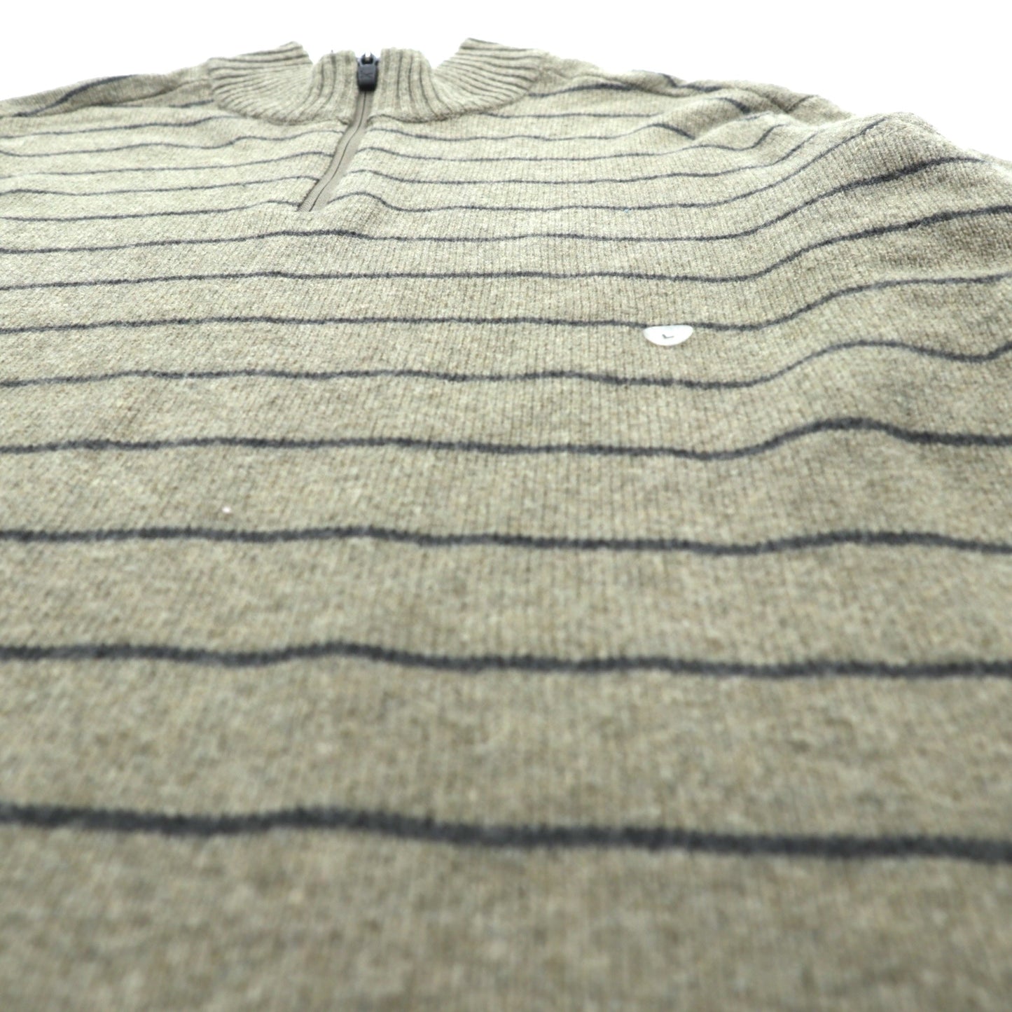 Eddie Bauer ハーフジップ ニット セーター L ブラウン ウール ボーダー 6007 未使用品