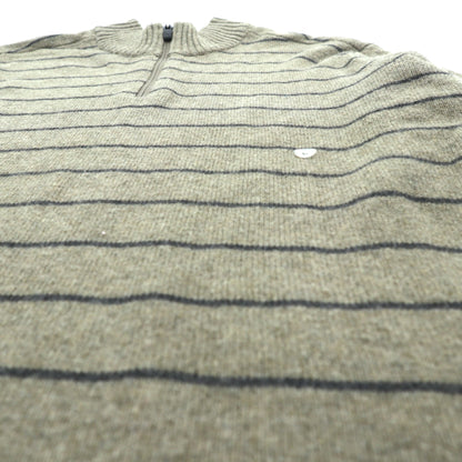 Eddie Bauer ハーフジップ ニット セーター L ブラウン ウール ボーダー 6007 未使用品