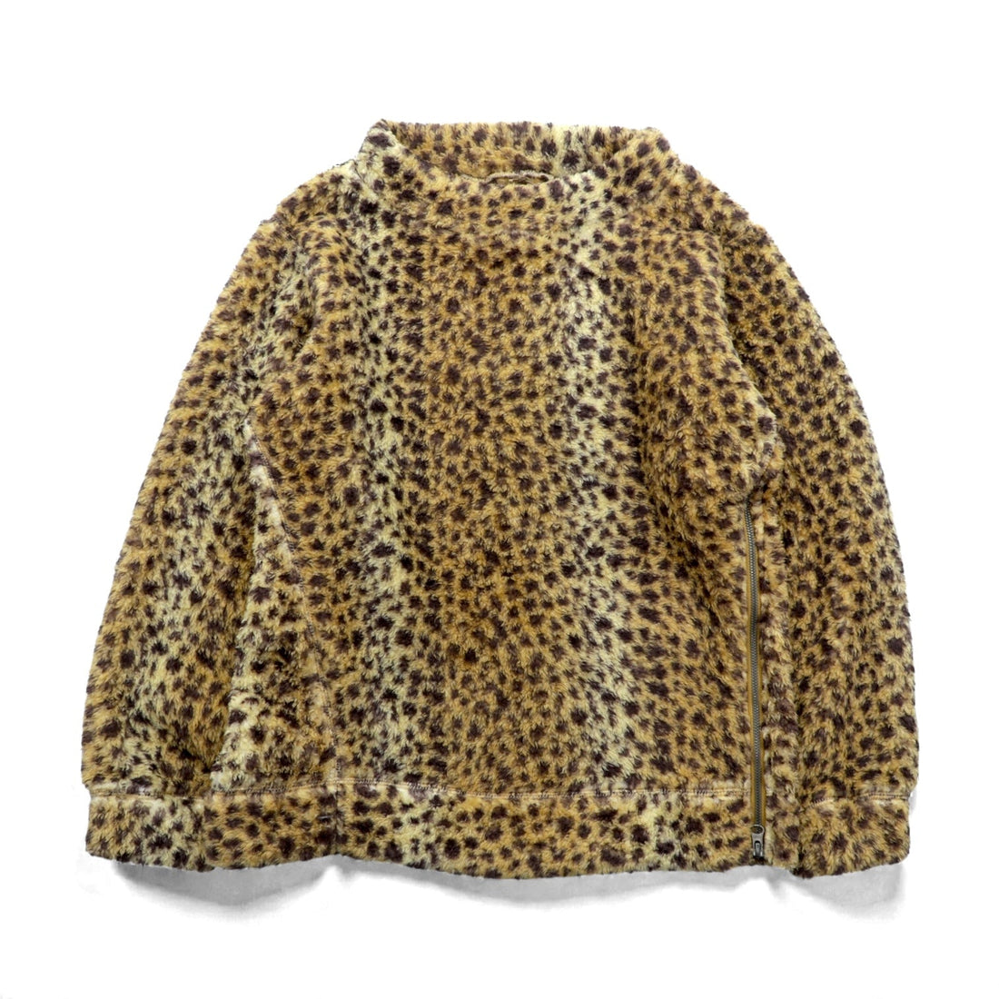 Johnbull Leopard Print Pullover Fleece Jacket, Free Size, Beige, Side Zip, Slit, ZC576XIA