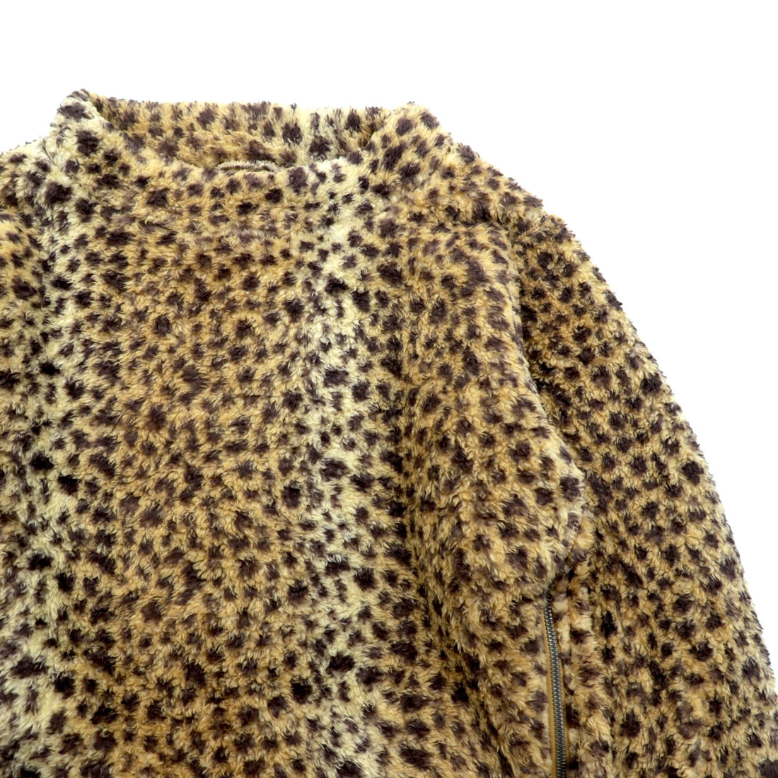 Johnbull Leopard Print Pullover Fleece Jacket, Free Size, Beige, Side Zip, Slit, ZC576XIA