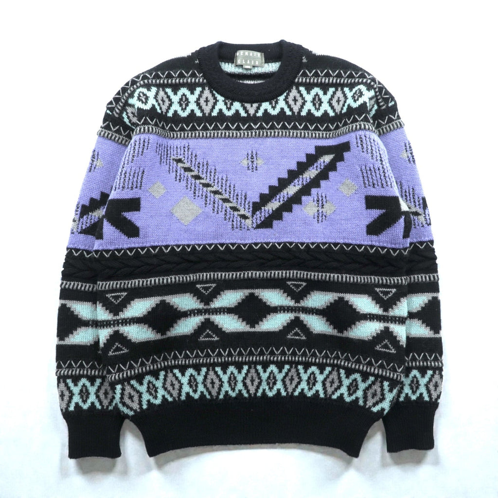 90s Japan Vintage Jacquard Knit DEMAIN CLAIR フェアアイル ニット セーター L ウール 総柄 90年代 日本製