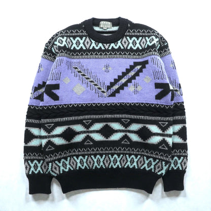 90s Japan Vintage Jacquard Knit DEMAIN CLAIR フェアアイル ニット セーター L ウール 総柄 90年代 日本製
