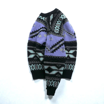90s Japan Vintage Jacquard Knit DEMAIN CLAIR フェアアイル ニット セーター L ウール 総柄 90年代 日本製