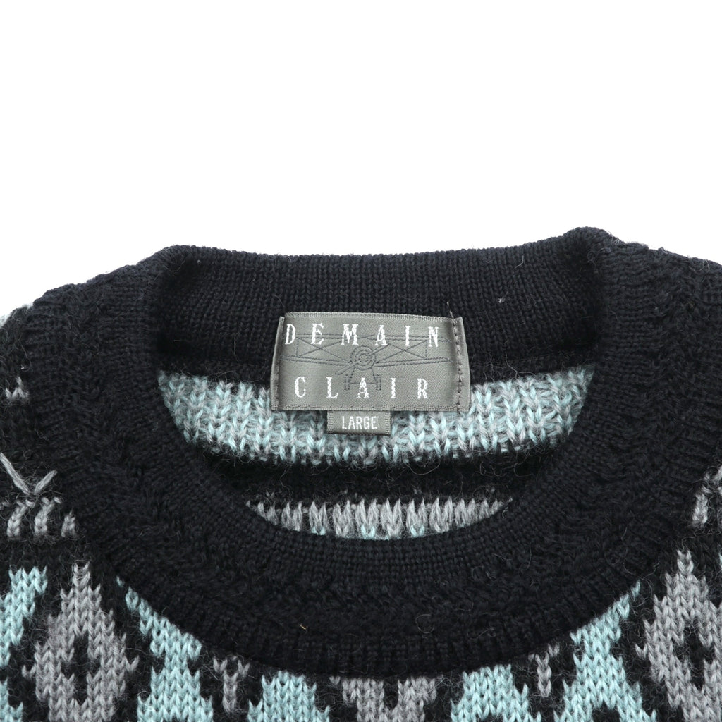 90s Japan Vintage Jacquard Knit DEMAIN CLAIR フェアアイル ニット セーター L ウール 総柄 90年代 日本製