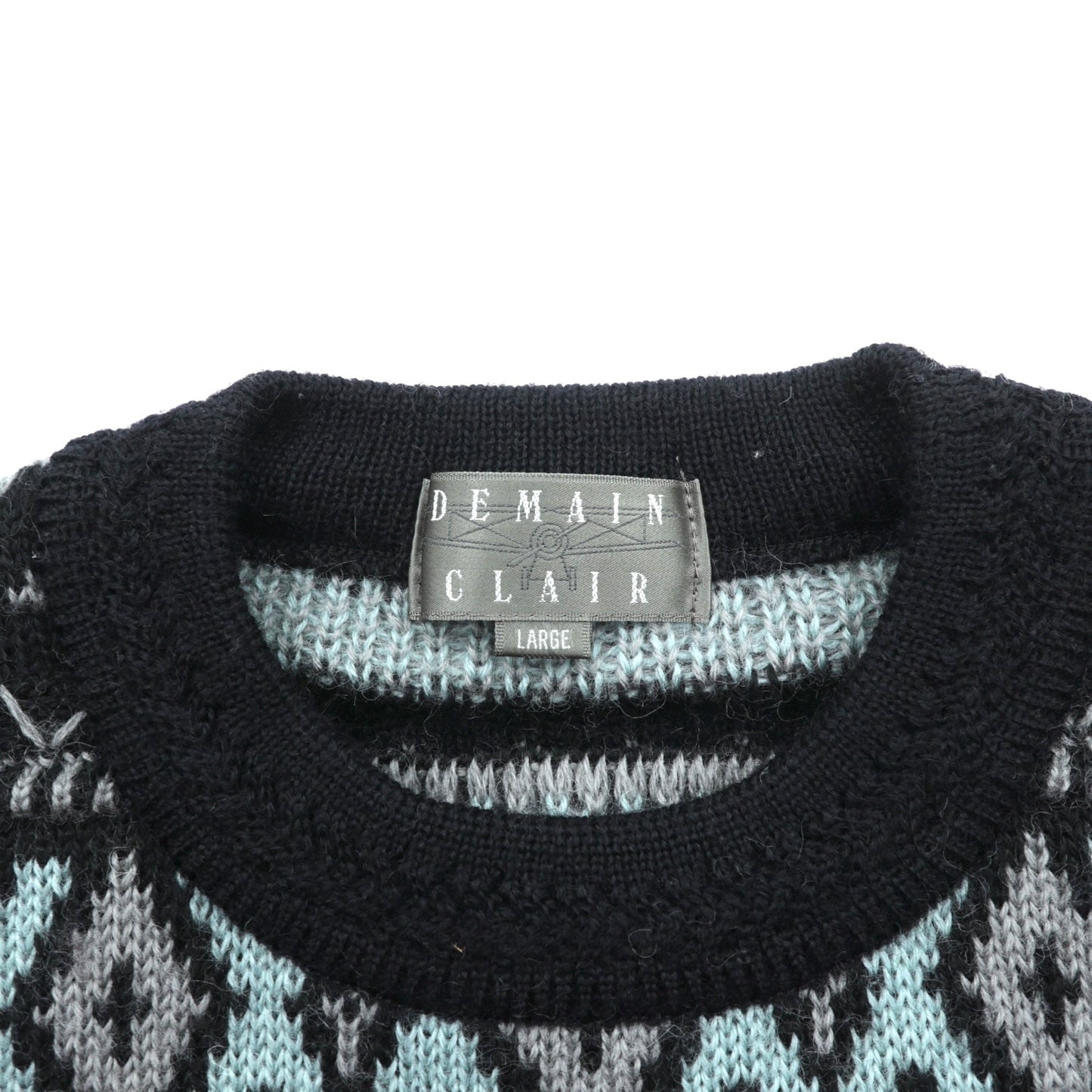 90s Japan Vintage Jacquard Knit DEMAIN CLAIR フェアアイル ニット セーター L ウール 総柄 90年代 日本製