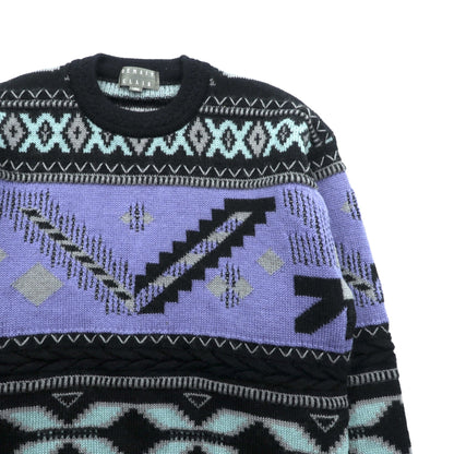 90s Japan Vintage Jacquard Knit DEMAIN CLAIR フェアアイル ニット セーター L ウール 総柄 90年代 日本製