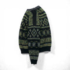 FIRENZE Jacquard Knitwear 総柄 フェアアイル ニット セーター L カーキ