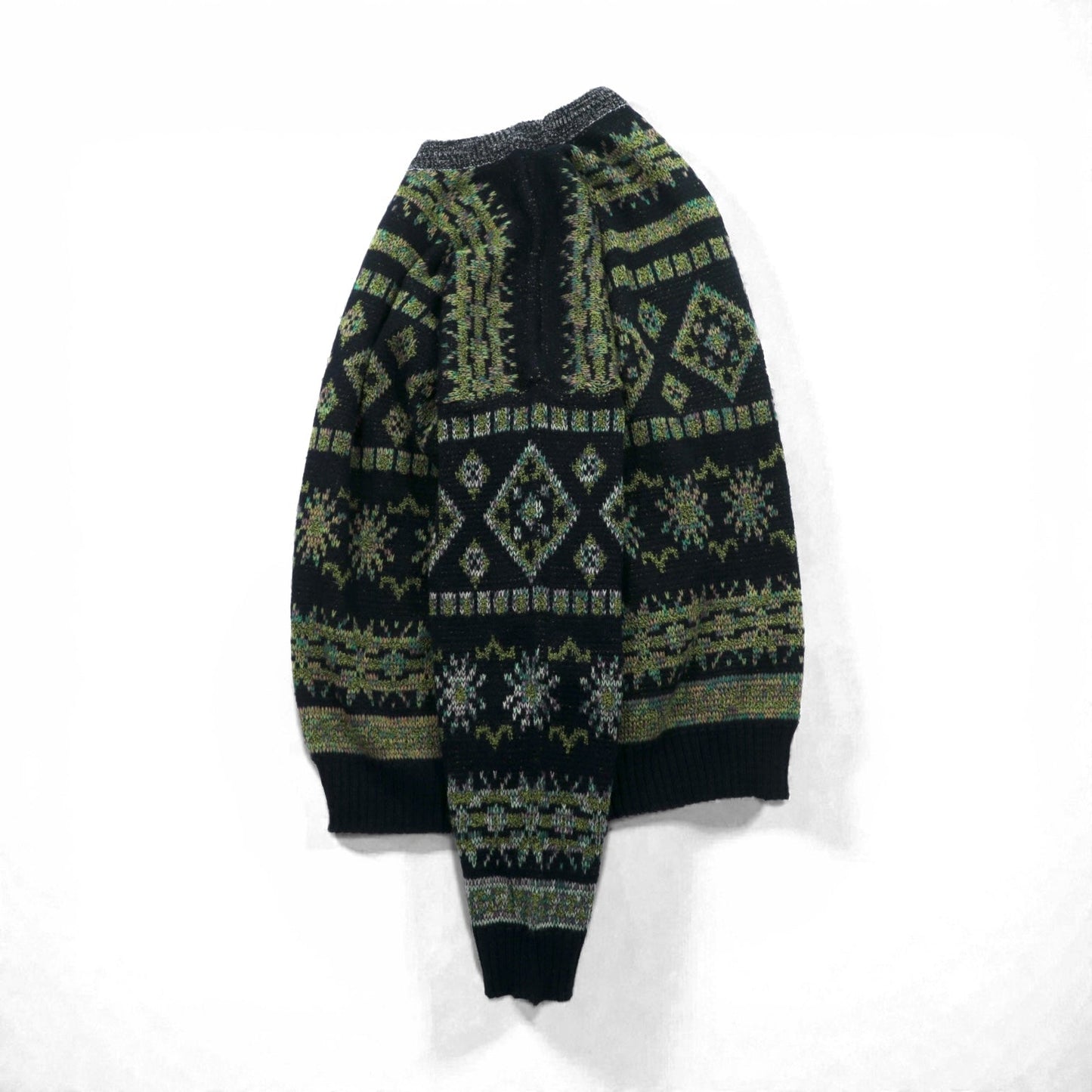 FIRENZE Jacquard Knitwear 総柄 フェアアイル ニット セーター L カーキ