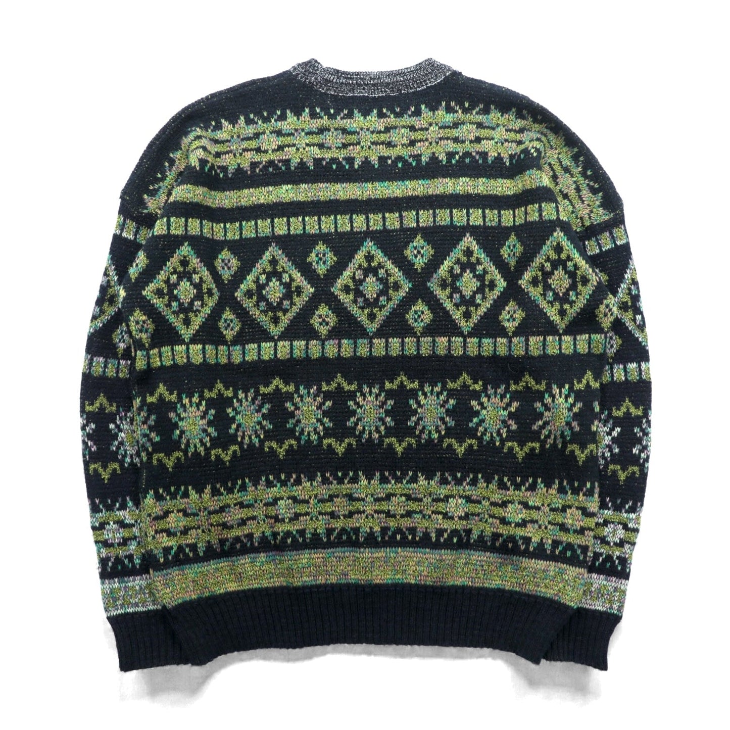 FIRENZE Jacquard Knitwear 総柄 フェアアイル ニット セーター L カーキ