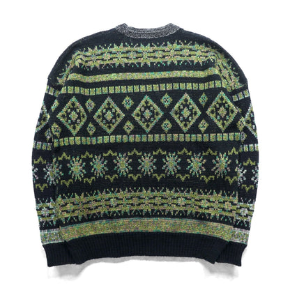 FIRENZE Jacquard Knitwear 総柄 フェアアイル ニット セーター L カーキ