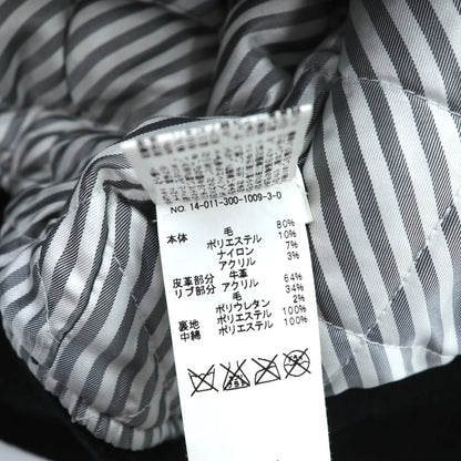 EDIFICE 袖レザー切替 スタジャン S ブラック ウール ヘリンボーン 牛革